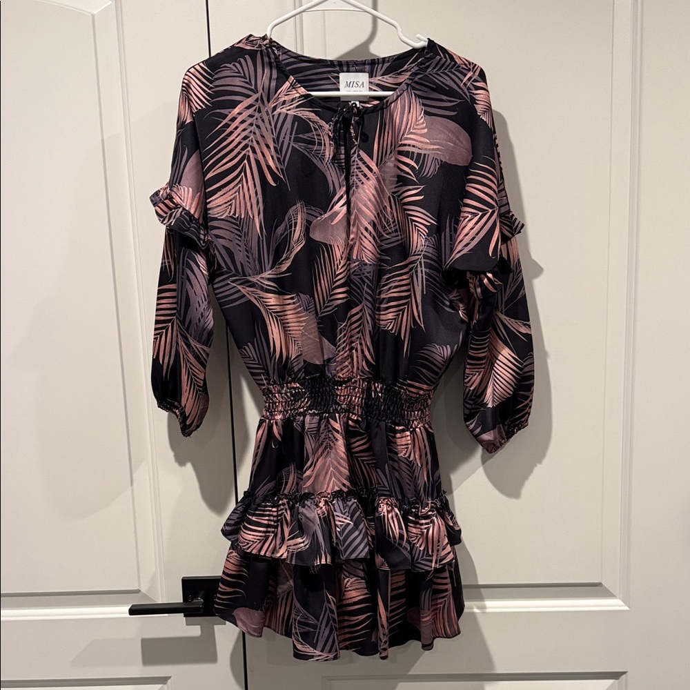 Misa Los Angeles Black and Pink Tropical Dress